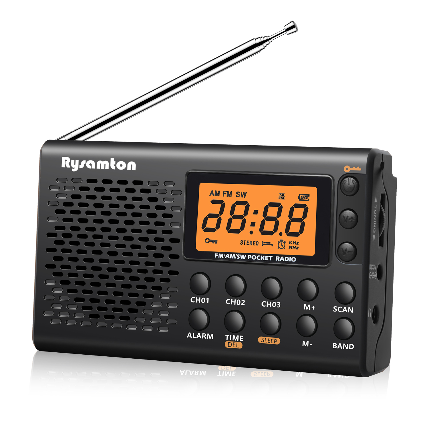 Rysamton Przenośne radio krótkofalowe AM/FM Duży wyświetlacz cyfrowy z funkcją wyłącznika czasowego i budzika, radia na baterie