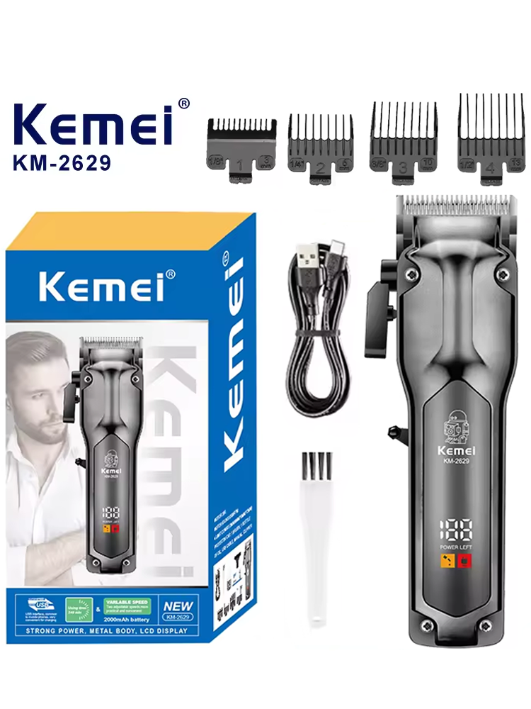 Kemei-2629 Professionele Heren Tondeuse Kapper Verstelbare Tondeuse Tondeuse LCD Baard Trimmen Kit: Oranje