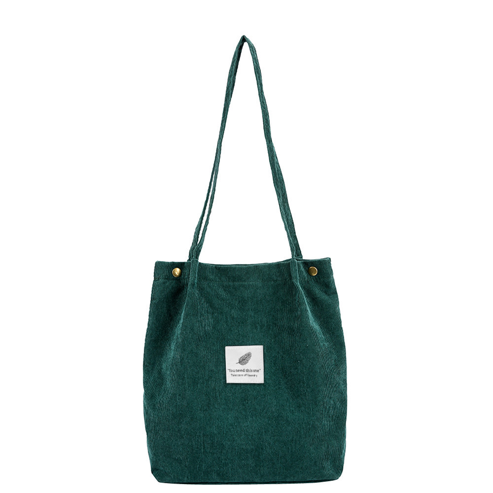 Hoge Capaciteit Vrouwen Corduroy Tote Dames Casual Effen Kleur Schoudertas Opvouwbare Herbruikbare Vrouwen Winkelen Strandtas # L5