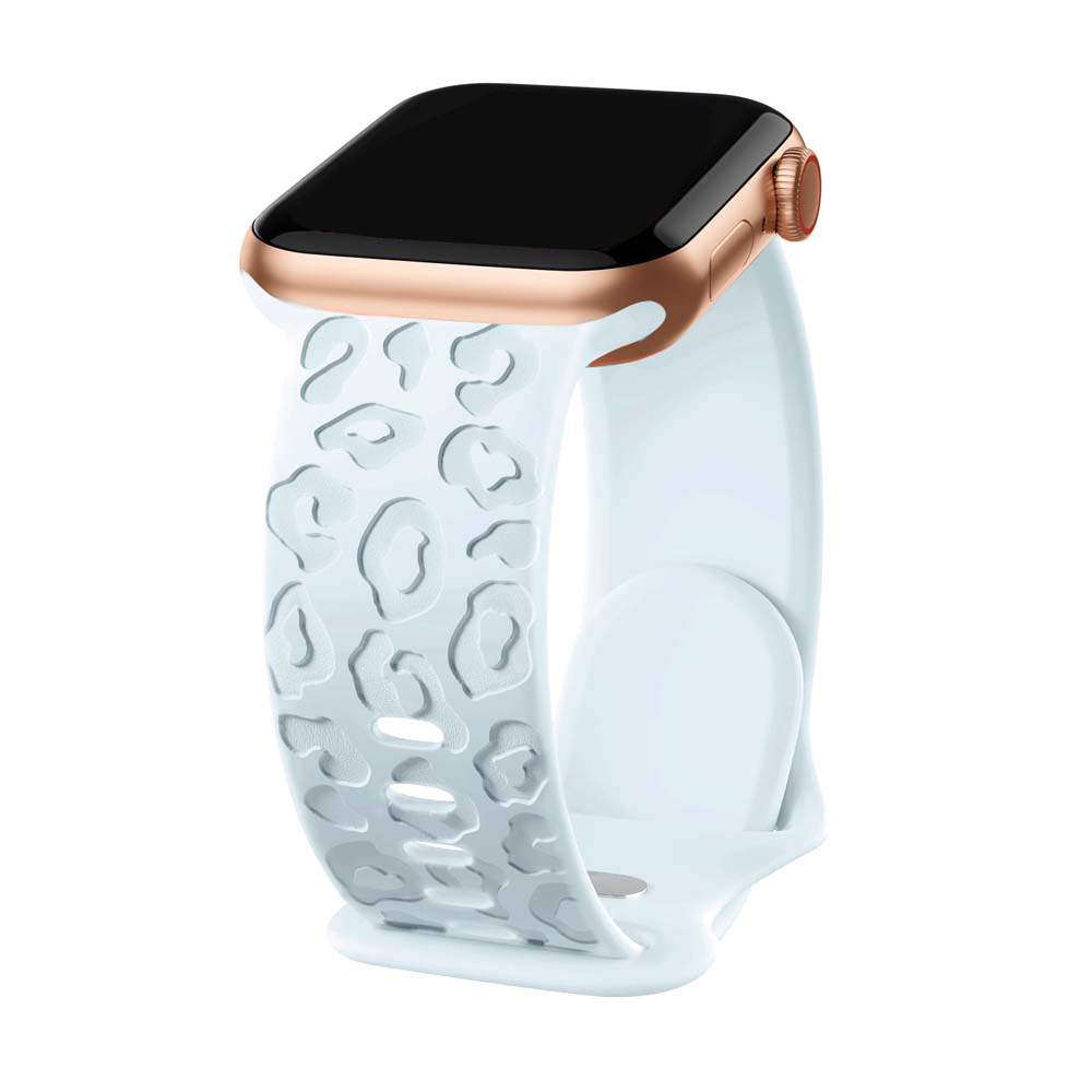 Bracelet en silicone léopard gravé pour Apple Watch Band, 44mm, 40mm, 45mm, 49mm, 41mm, 38mm, 42mm, iWatch Series 7 SE, 3, 6, 8 Ultra: Lumière blanc Pur / 20mm