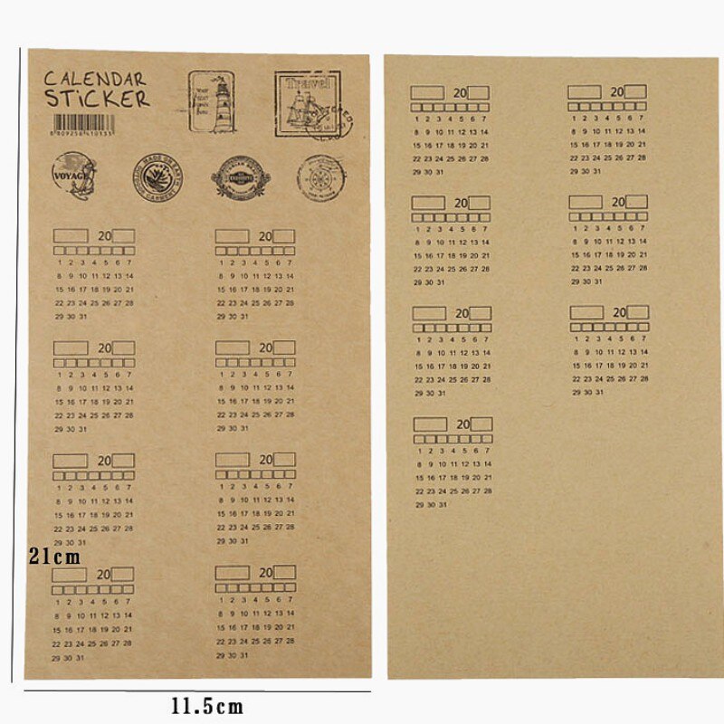 2pcs Year Calendar Sticker Notebook Index Monthly Category Sticker Planner Accessories Slip Sheet Kraft paper 2020BV