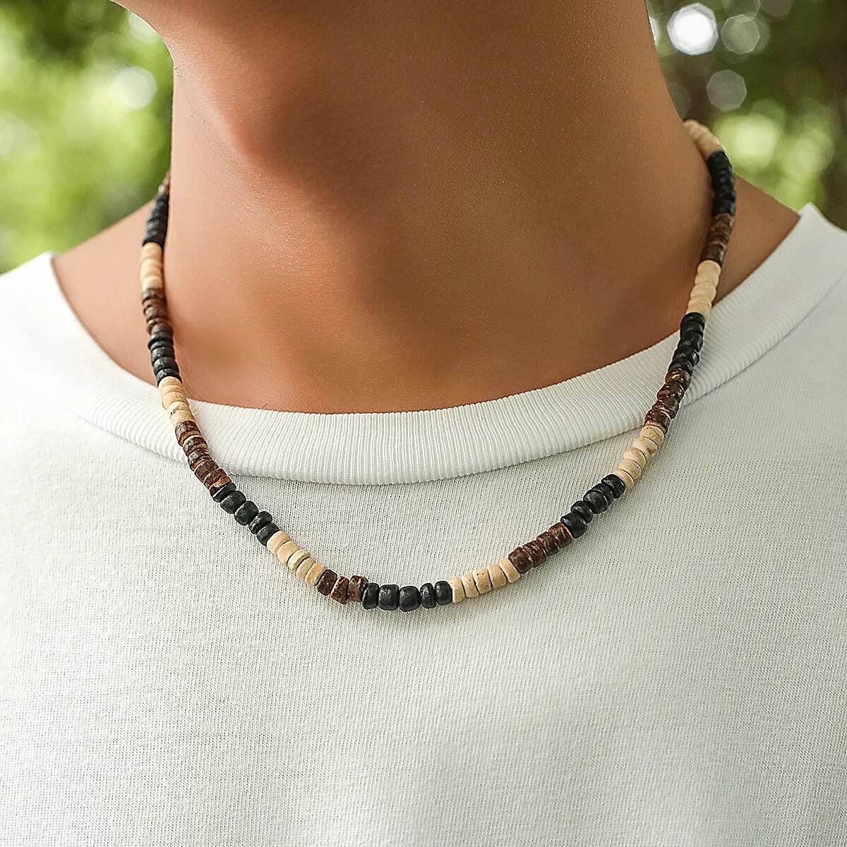 hombres verano playa cuentas de madera surfista collar Simple geométrico Tribal étnico cadena hecha a mano Steampunk joyería masculina: Verde