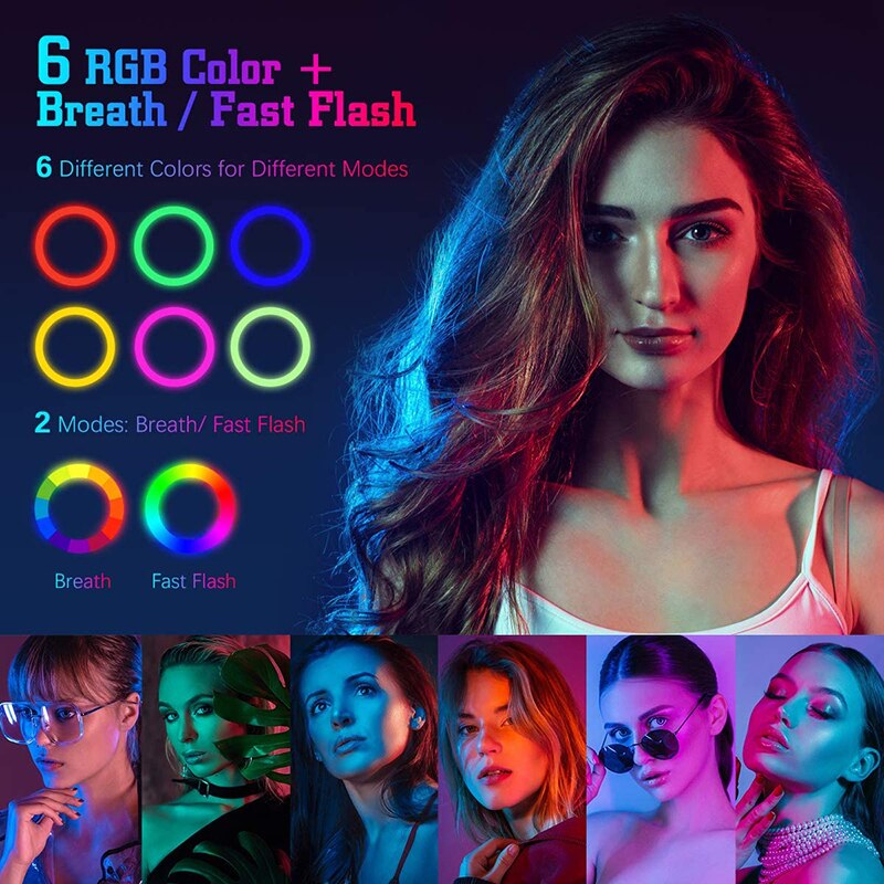 10 Inch RGB LED Ring Light - Dimmable Camera Lamp with Tripod Stand for Photo Video Studio