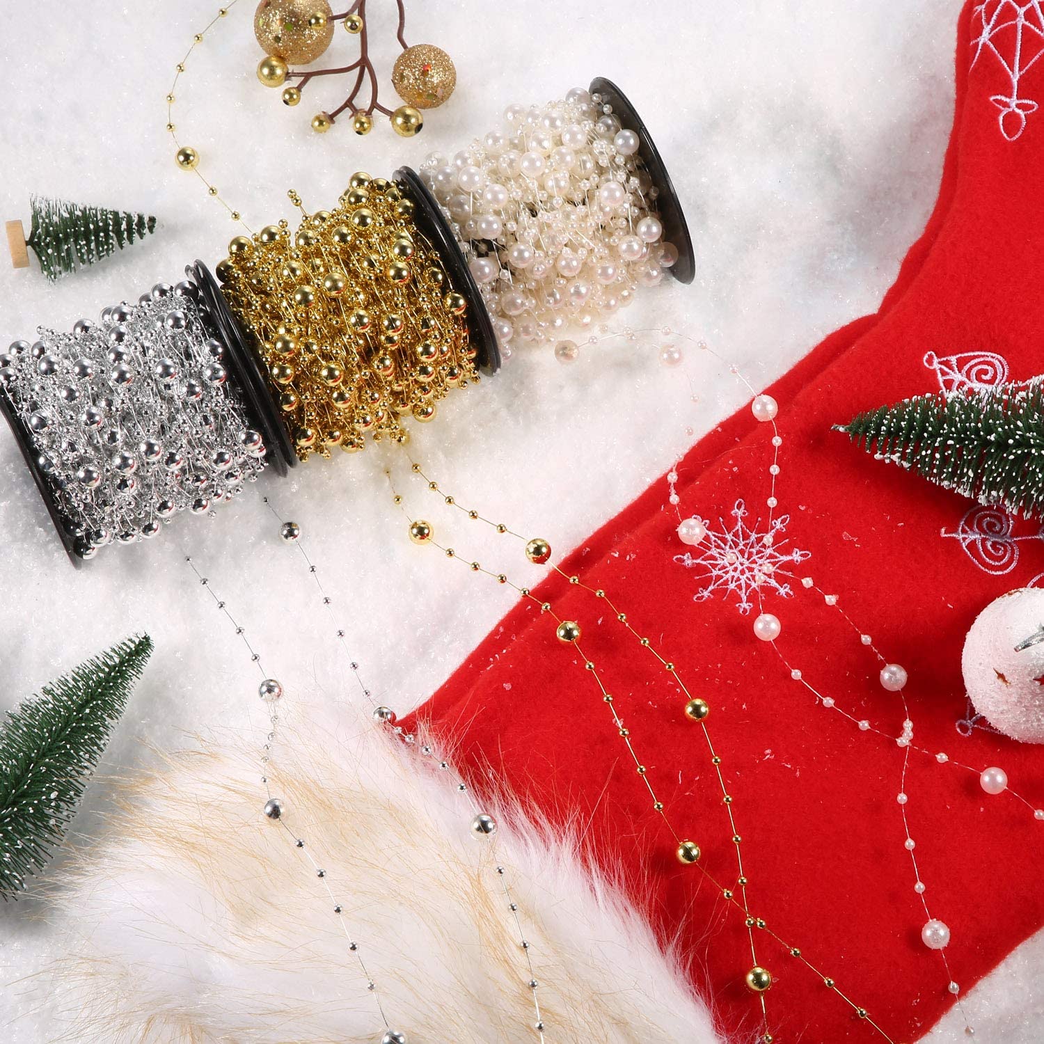 10M 3-8mm Kralen Garland Parel Strengen Vis Ketting Lint voor Kerstboom Krans Cadeaupapier Decoratie