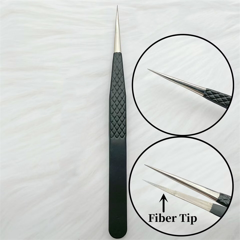 Pinzas para pestañas postizas con punta de fibra precisa para extensión de pestañas, pestañas de visón de Mega volumen, herramientas de maquillaje para artistas con aislamiento de botas para fanáticos: Morado
