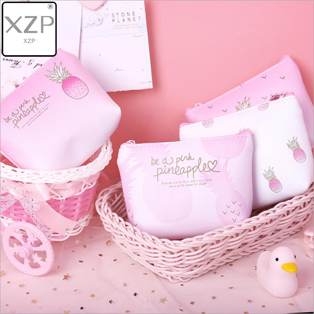 XZP Women Lovely Charm Pink Pineapple Coin Purse Key Storage Bag Container Mini Coin Purse Wallet Card Bag