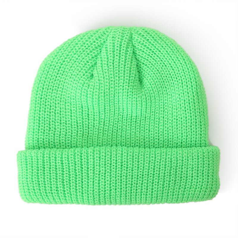 Mössor stickade mössor enfärgade kepsar för höst vinter män kort keps utomhus varm melon keps street keps dam hatt: Blixt grön mössa