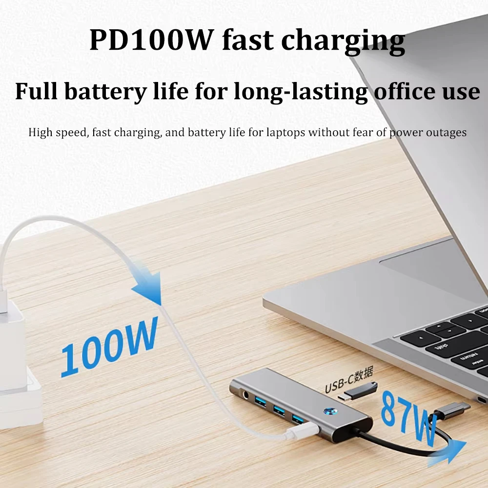 9-IN-1 USB C Docking Station TYPE-C HUB to HDMI 4K 60Hz with Screen off Button USB 3.0 5Gbps HUB 100W Fast Charging for MacBook