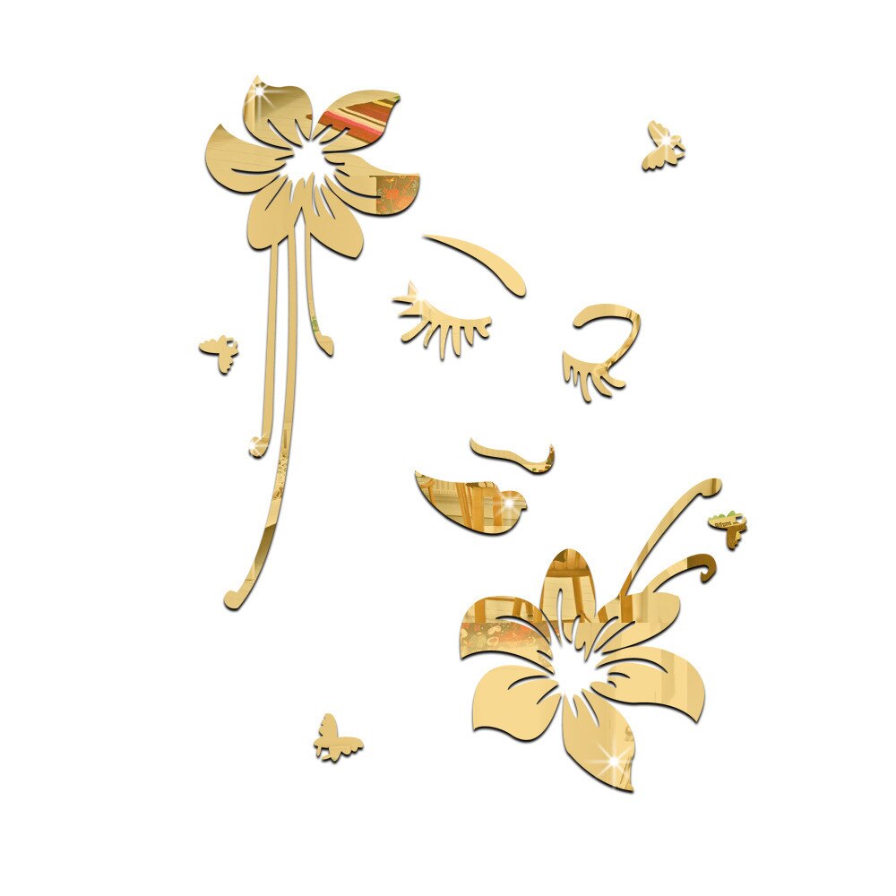 Bloemen spiegel muursticker 3d tv achtergrond stickers doe-het-zelf muurdecoratie sticker stickers kunst muurschildering slaapkamer badkamer decoratie: Goud