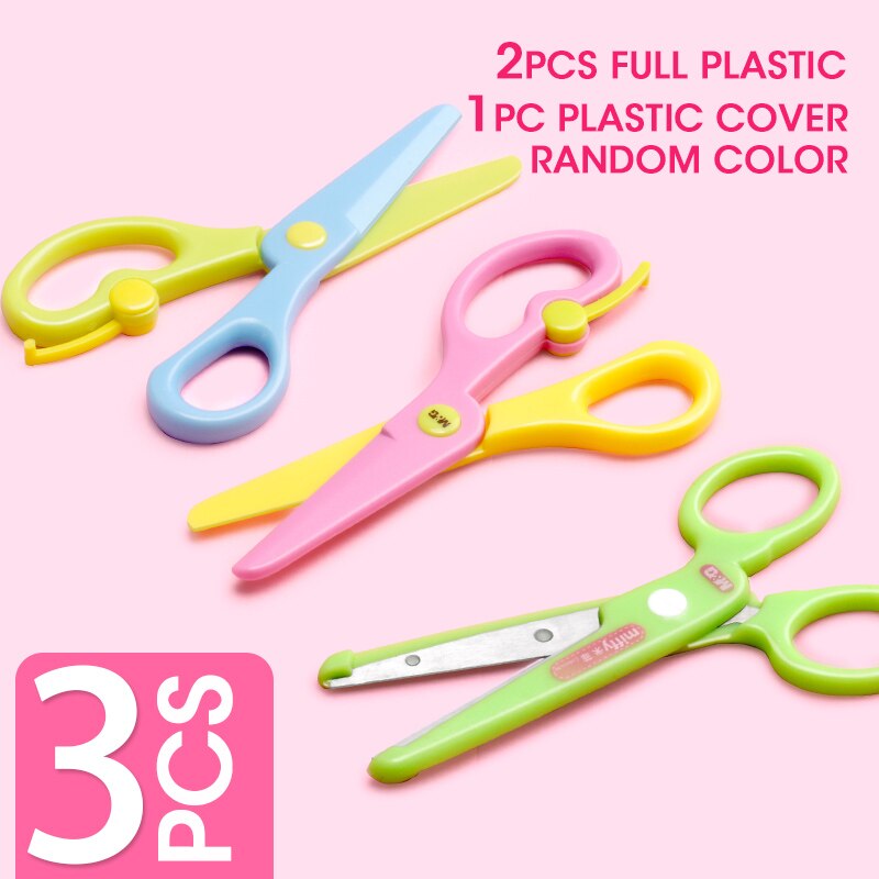 M&G SAFE Plastic Kids Scissors Children Flower Cutting Mini Andstal Paper Scissor Folding Craft Scissor for School Supplies: 3 Mix A