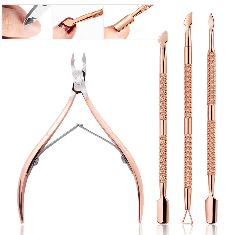 2Pcs/Set Stainless Steel Nail Art Cutter Scissor 2 Ways Cuticle Clipper Pusher Dead Skin Remover Kit Manicure Pedicure Tools