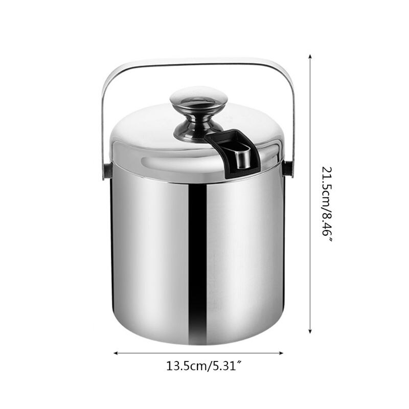 Double-Wall Stainless Steel Insulated Ice Bucket with Lid Tong Handle for Home Bar Chilling Beer Champagne Wine