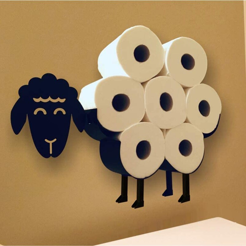 Porte-rouleau de papier toilette mouton noir, nouveauté, autoportant ou mural, support de rangement pour rouleau de papier toilette, mouchoirs