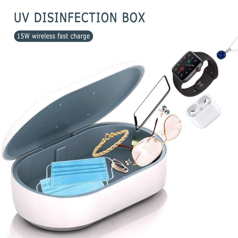 Draagbare Uv Telefoon Sterilisator Box 15W Qi Draadloze Opladen Persoonlijke Sanitizer Desinfectie Kast Cleaner Voor Masker Oortelefoon Sleutel: Default Title