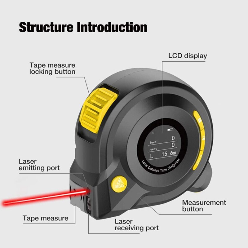 3-In-1 Measuring Ruler Three-In-One Tape Measure LED Digital Display Ruler Infrared Tape Measure.Unit Switch, M/Inch/Ft Promotio