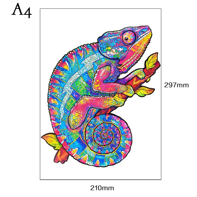 DIY Holz Tier Puzzles Set Spaß Holz Puzzles Für Erwachsene Und Kinder Montessori Interaktive Spiel Spielzeug Puzzle: A4 Chameleon