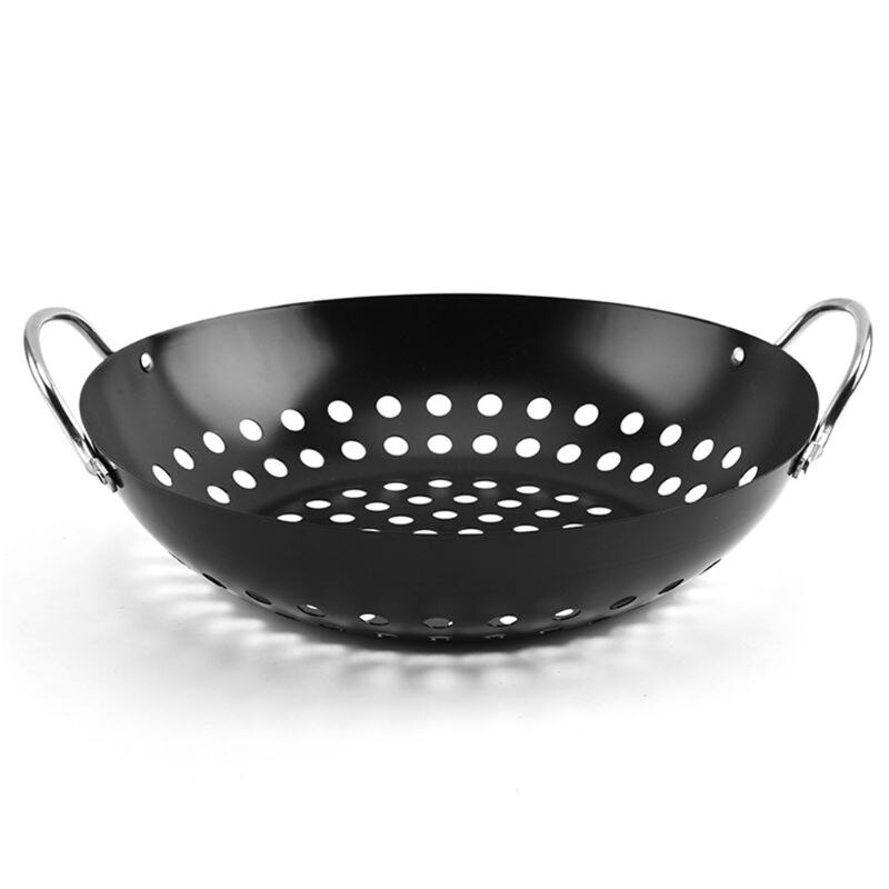 Non-stick BBQ Grill Tray Griddle Plate Small Round Grill Basket with Large Holes
