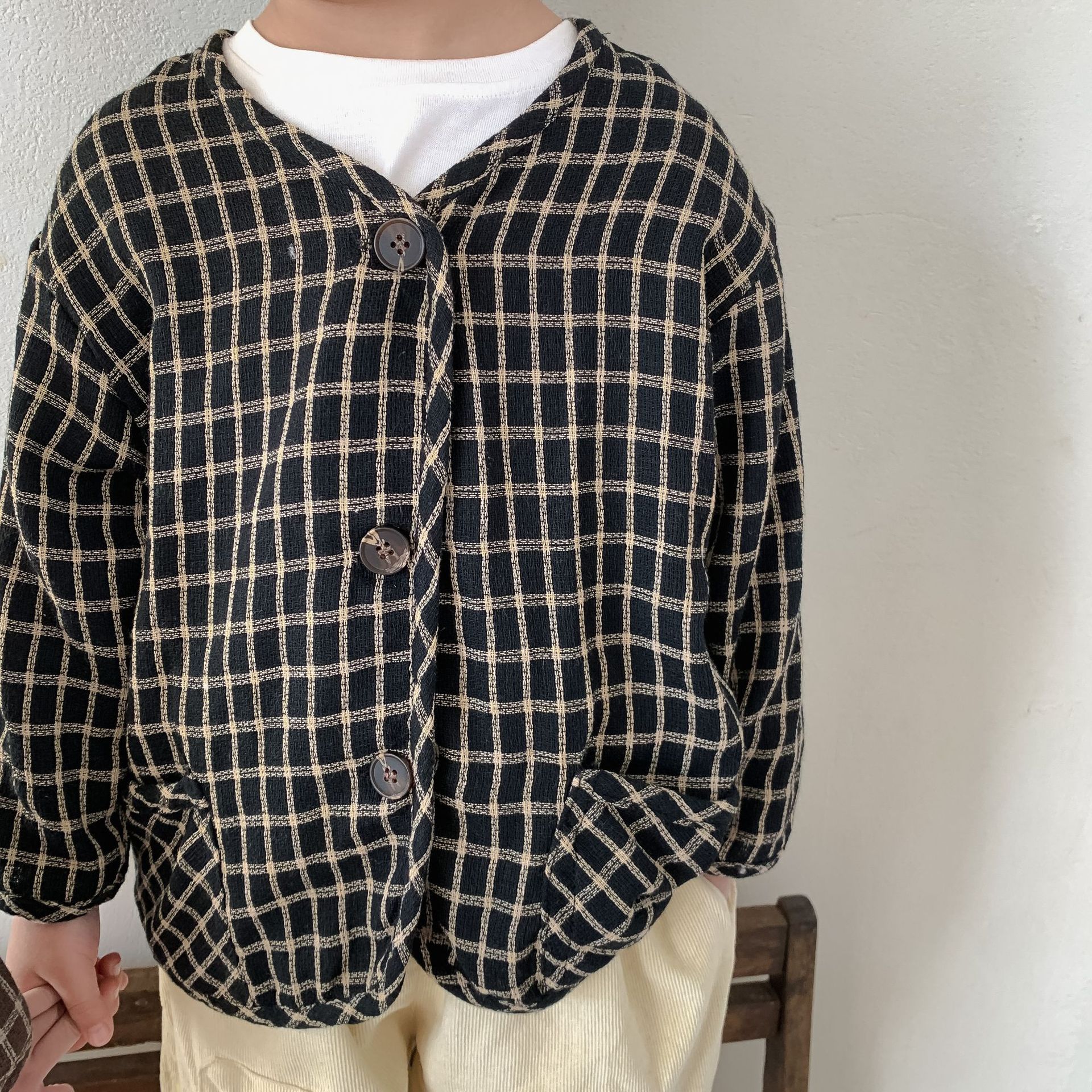 9997B 2022 giacca da ragazzo coreana giacca a quadri manica lunga t-shirt tasca morbida giacca da ragazza