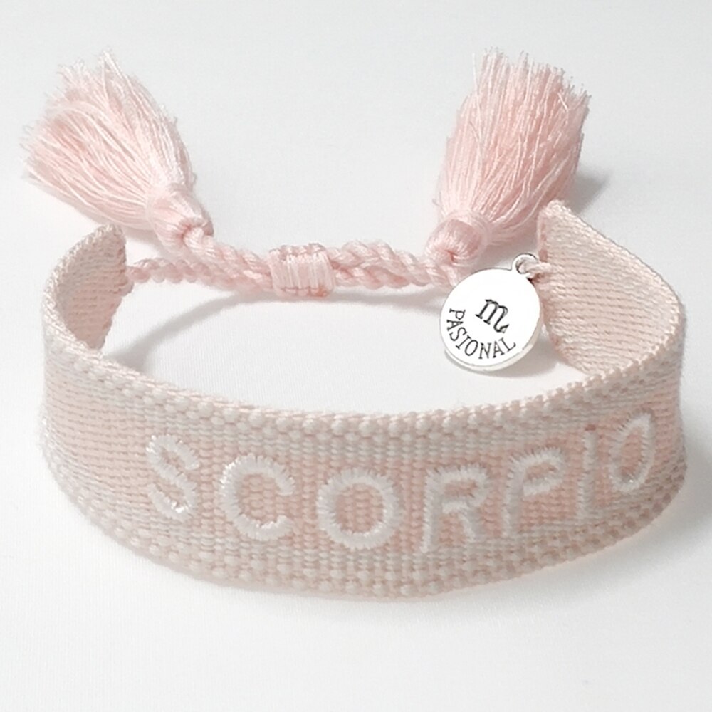 Bracelet tressé en coton, en tissu brodé à la main avec glands, taille réglable: SCORPIO