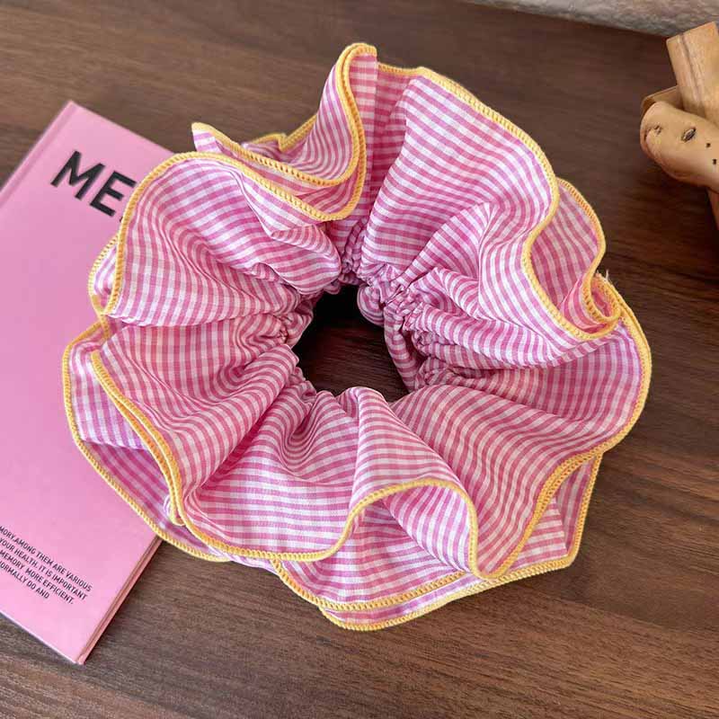 Retro Colorful Lattice Ruffles Hair Scrunchies Headbands for Women Girls Sweet Romantic Hair Rope Rubber Band Hair Accessories: SKY BLUE