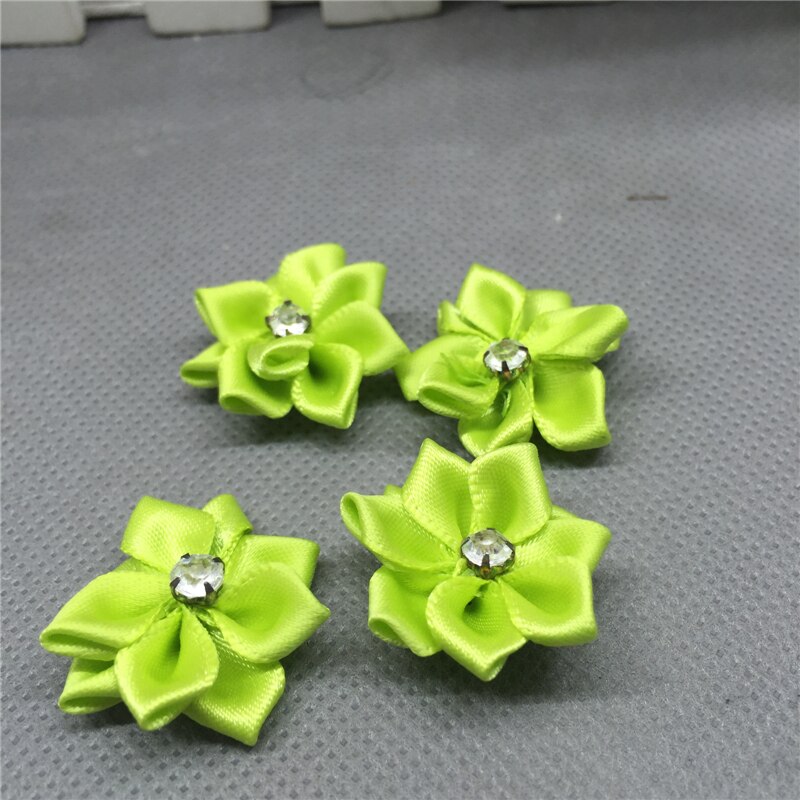 Ruban de fleurs en Satin, 10 pièces, avec des Appliques de perles de cristal, artisanat/garniture, bricolage: Fruit green