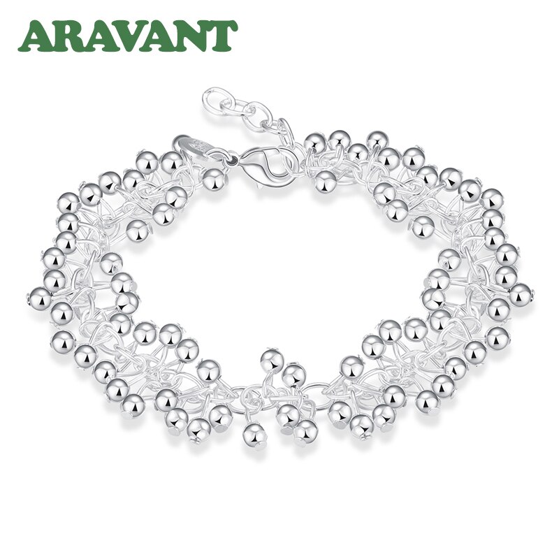 Pulsera de plata lisa con cuentas de uvas para mujer, , joyería de boda, 925