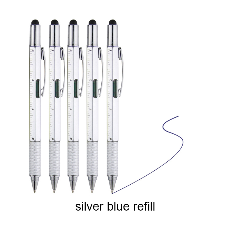 5/10 Stück 7in1 Multifunktionaler Kugelschreiber Handwerkzeug Messtechnik, Lineal, Schraubendreher, Touchscreen-Stift, Wasserwaage: grau / 36MM