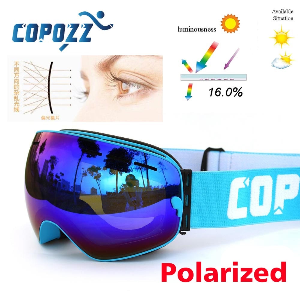 Gepolariseerde Copozz Skibril Dubbele Lens UV400 Anti-Fog Grote Lagre Bril Skiën Mannen Vrouwen Snowboard Goggles GOG-201P