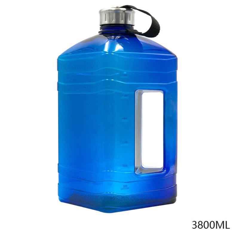 Garrafa de água dos esportes da grande capacidade 3.8l com punho e escala o copo bebendo reusável exterior da prova do escape para correr: Azul