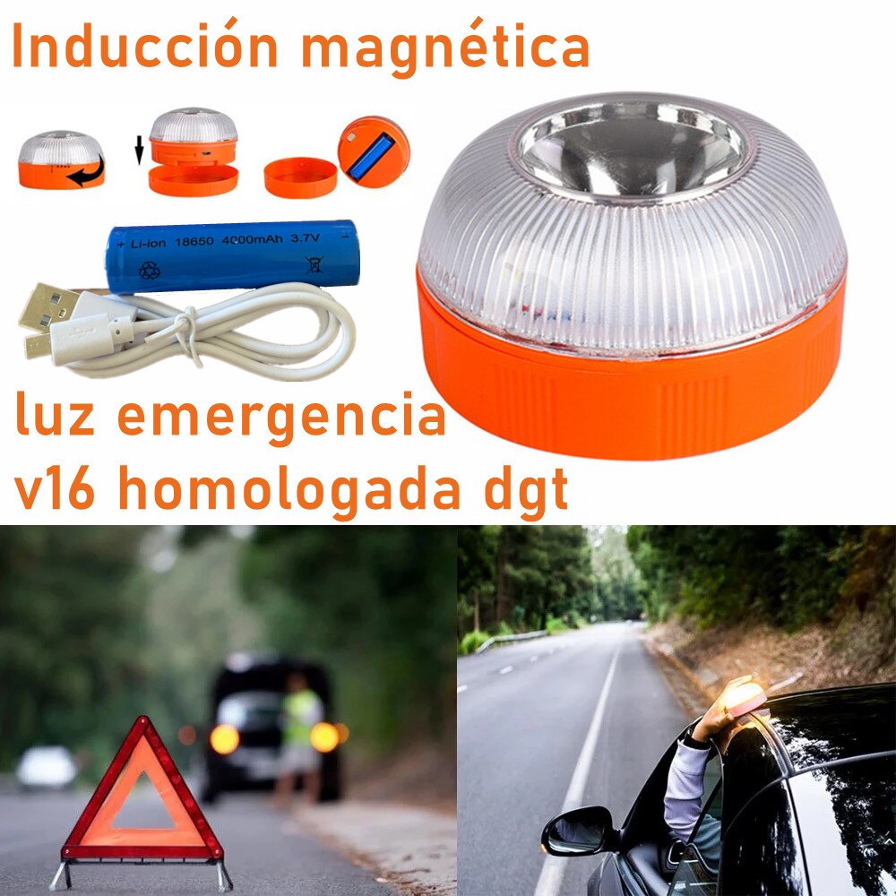 Luz de emergencia para coche, linterna LED recargable V16, luz estroboscópica de inducción magnética, lámpara de advertencia de tráfico para accidentes de carretera