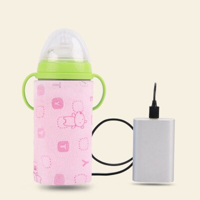 Bærbar usb mælkevarmer isoleret taske bærbar rejse kop varmere baby pleje flaske varmere varmelegeme taske spædbarn fodring flaske taske: Lyserød