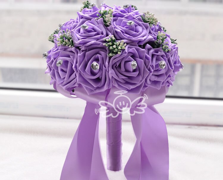 AYiCuthia Prachtige Handgemaakte Bruiloft bloemen Witte Bruidsmeisje Bruidsboeketten kunstmatige Rose Bruiloft Boeket S52: purle