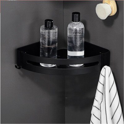 Zwart Aluminium Badkamer Hardware Accessoire Opvouwbare Handdoekenrek/Ring Tissue/Wc Borstel Tandenborstelhouder Zeep Mand Plank: Corner Shelf A