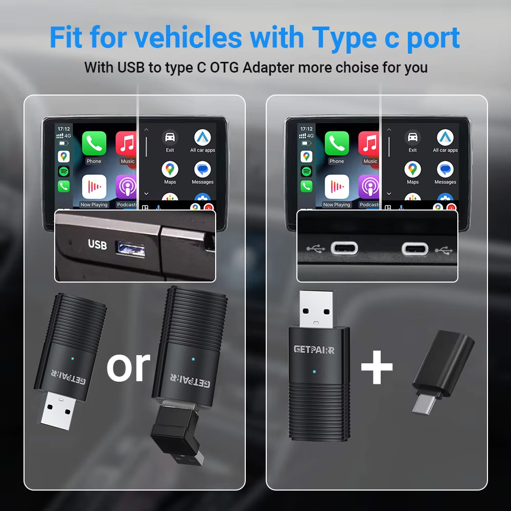 GetPairr Wireless CarPlay Dongle Android Auto Mini Adapter Plug And Play WiFi Fast Connect Universal For Cars with Wired Carplay