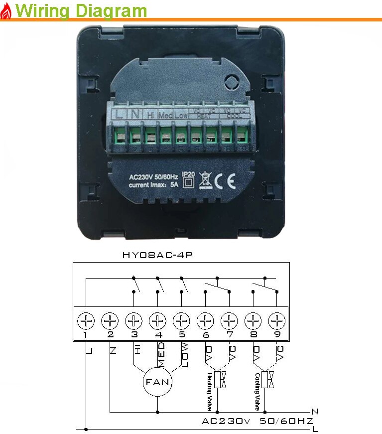 Black Adjustable House Air Conditioner Digital Room Thermostat Modbus 220V
