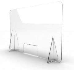 Mampara Metacrilato 4mm 80x100 Con Soporte Protección para oficinas Mampara Mesa Recepción Barrera Transparente Atención cliente