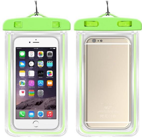 Runseeda-Bolsa de natación impermeable con pantalla táctil para teléfono móvil, bolsa de almacenamiento con luz para natación subacuática, buceo, Smartphone: Color verde