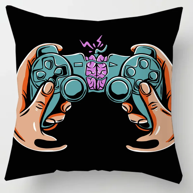 Taie d'oreiller carrée Style ventilateur de jeu TV, décoration d'intérieur, housse de coussin, Anime, , poignée de Gamer imprimée, 45x45, pour enfants