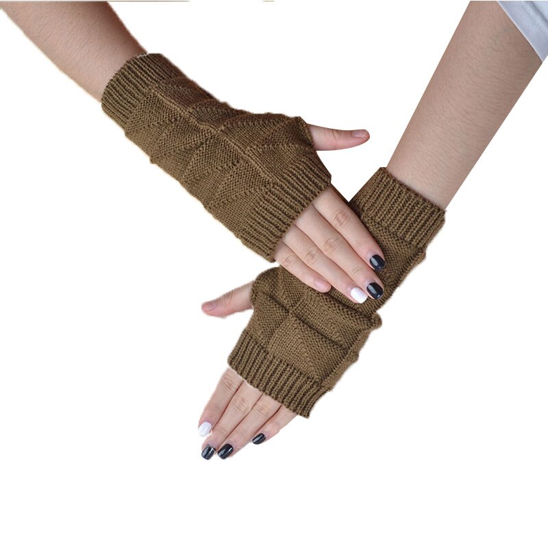 Autumn Winter Arm Cover Women Soft Crochet Knitted Arm Sleeve Solid Color Half Finger Gloves Outdoors Warm Mittens