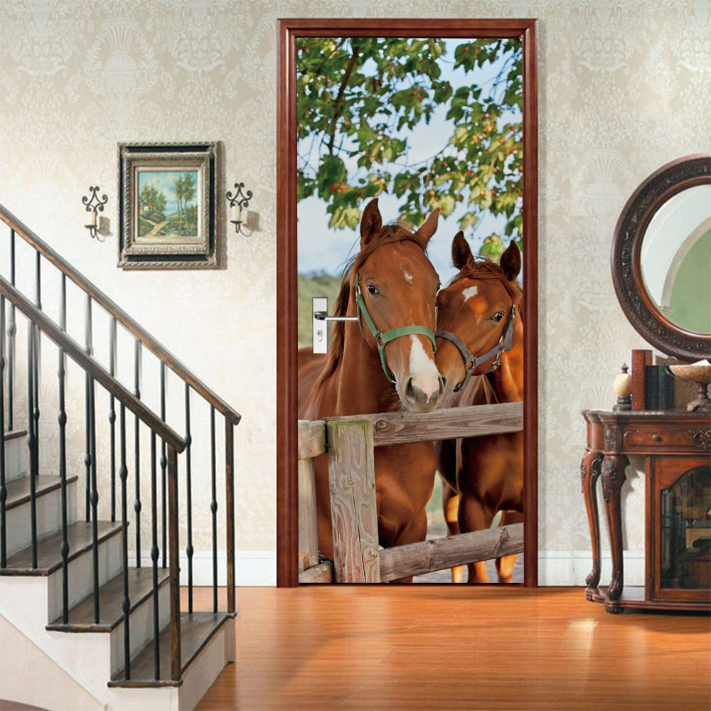 Blid hest selvklæbende 3d vægmalerier til stue soveværelse boligindretning plakat pvc selvklæbende vandtætte dørklistermærker