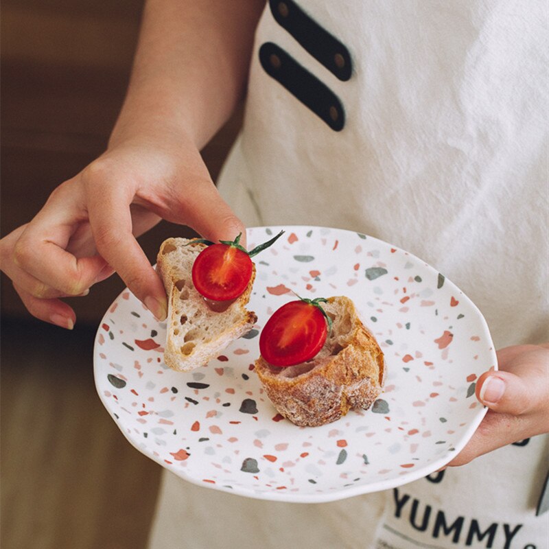 Terrazzo Diner Borden Dessert Gerechten Kom Servies Sets Retro Matte Geglazuurd Huishoudelijke Keuken Benodigdheden