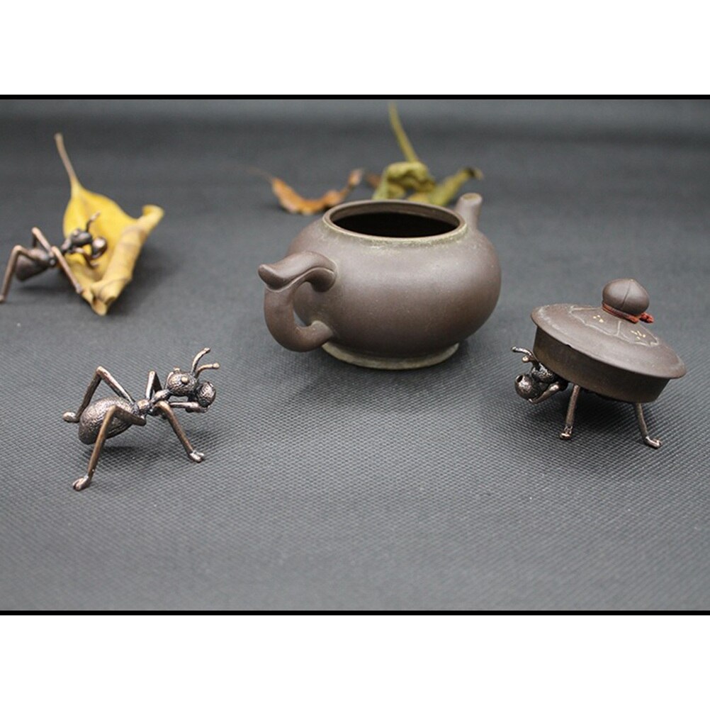 Brons Mier Thee Huisdier Theepot Deksel Beugel Zuiver Koper Mier Sprinkhanen Thee Huisdier Desktop Decoratie Thuis Kantoor Winkel Thee Accessoires