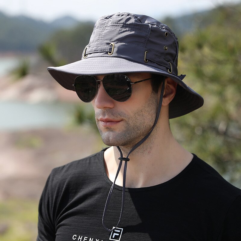 Sombrero de pesca para montañismo al aire libre para hombre, gorra de cubo de secado rápido, plegable, de rana, protección solar: Gray Color