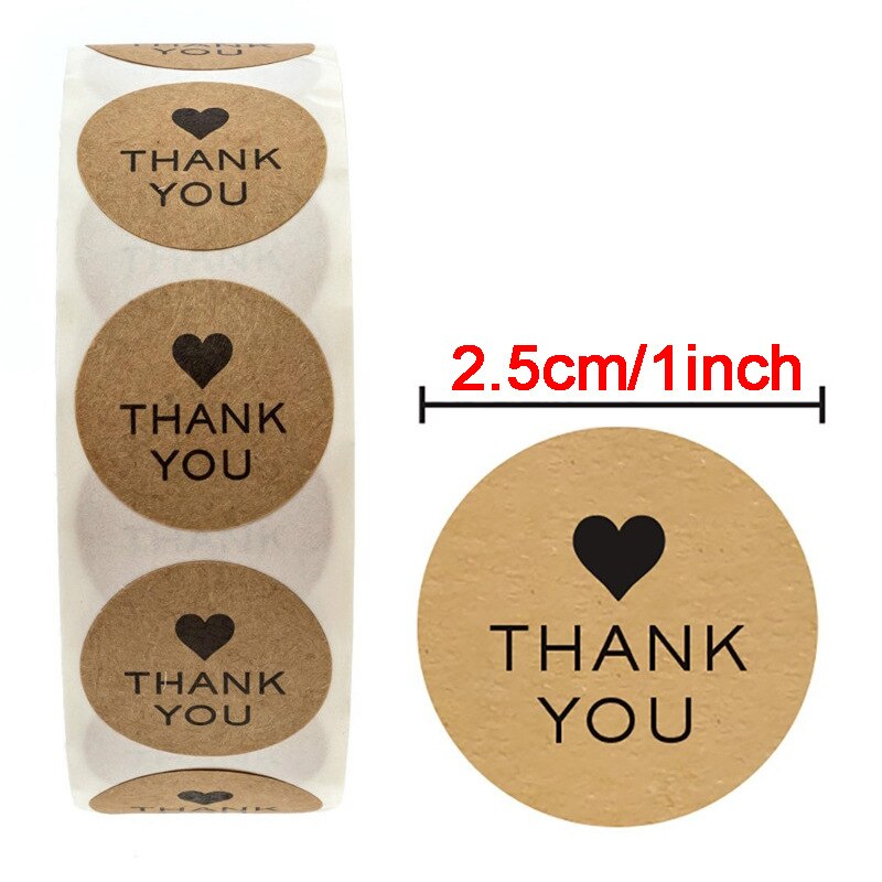 500pcs/roll 1Inch Thank You Round Sticker Kraft Paper French English Japanese Spanish Portuguese Merci Gracias Sticker Pack
