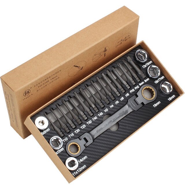 Multifunction Ratcheting Socket Wrench Set Box End Wrench Metric With Adapter Socket Screwdriver Bit Plumb Pipe Auto Repair Tool: As show