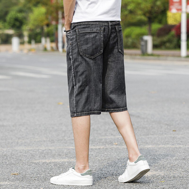 Pantalones cortos de tela vaquera para hombre, Bermudas Capri hasta la rodilla, color gris, talla grande, 38, 40, 42 y 44, para verano,