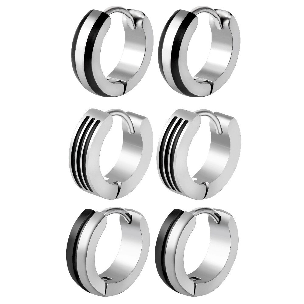 Vendimia Punk Rvs Huggie Hoop Oorbellen Eenvoudige Stijl Zwart Patroon Zilveren Kleur Cirkel Oorbel Voor Vrouwen Man Sieraden