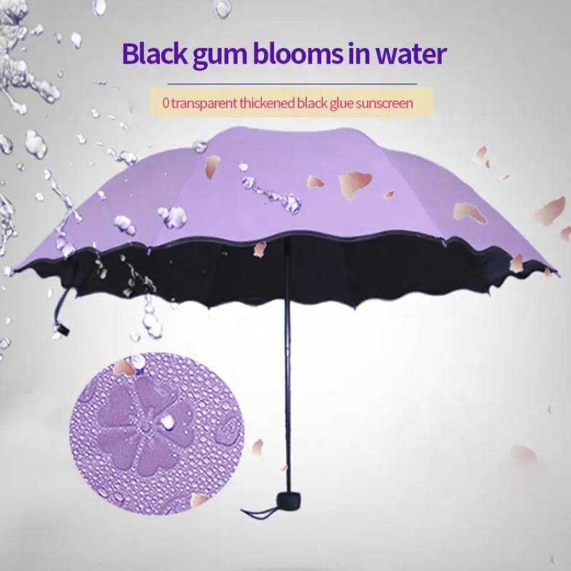 Paraguas para incubar agua, marco de sombrilla de mano, paraguas de viaje para lluvia, protección UV de 3 pliegues, paraguas que cambia de Color