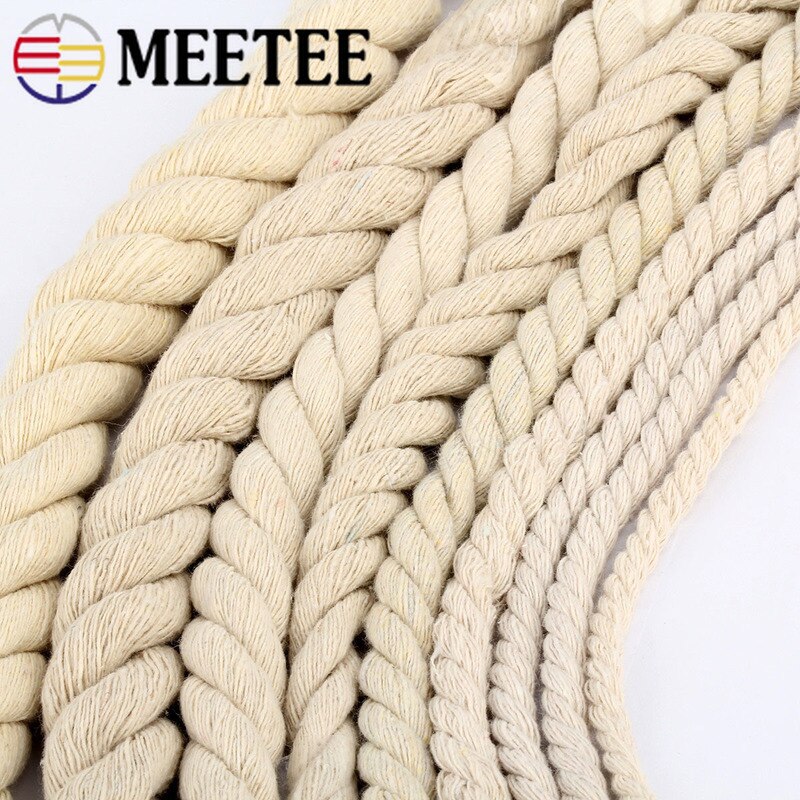 Meetee 5/10M 6Mm/8Mm/10Mm/12/15Mm 3 Aandelen twisted 100% Katoenen Koorden Rope Voor Bag Decor Diy Thuis Textiel Touw Accessoires KY338