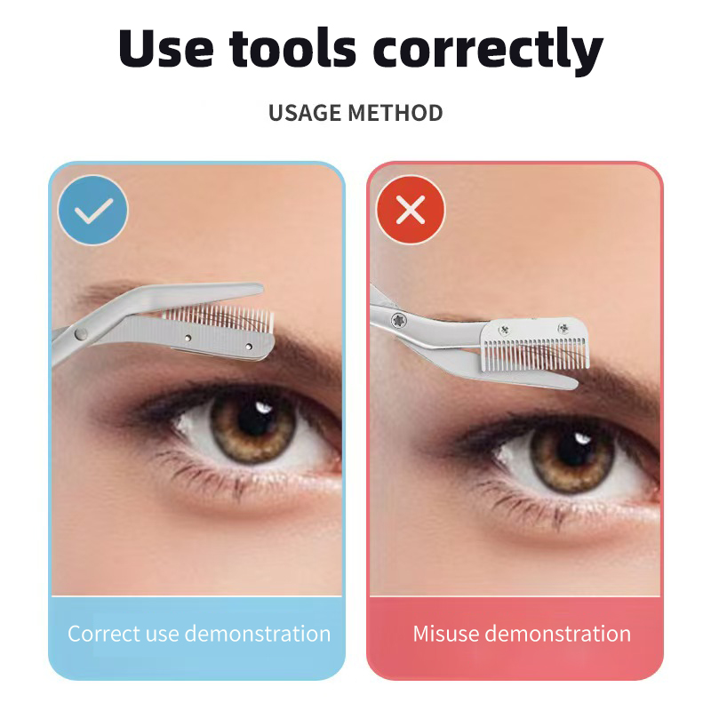 Tijeras para cejas para hombres y mujeres, herramientas de maquillaje, una textura de Metal con peine, maquinilla de afeitar para cejas, tijeras de belleza de acero inoxidable